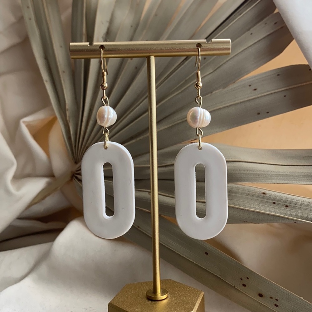 White Pearl Polymer Clay Earrings